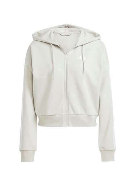 Felpa Adidas Essentials 3 Stripes French Terry con Zip e Cappuccio Beige Bianco Donna ADIDAS CORE | Felpe | JW1821-
